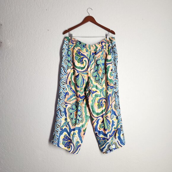 Anthropologie Maeve Rhiannon Satin Cropped Flare Pants Colorful Abstract Sz 18W - Picture 3 of 13